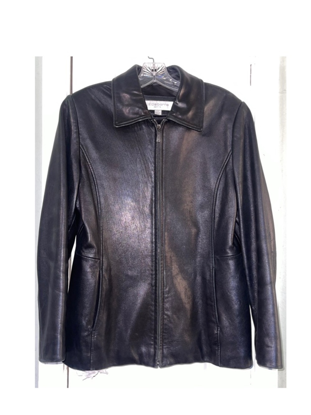 Liz Claiborne Classic Black Leather Zip-Front Women's Jacket